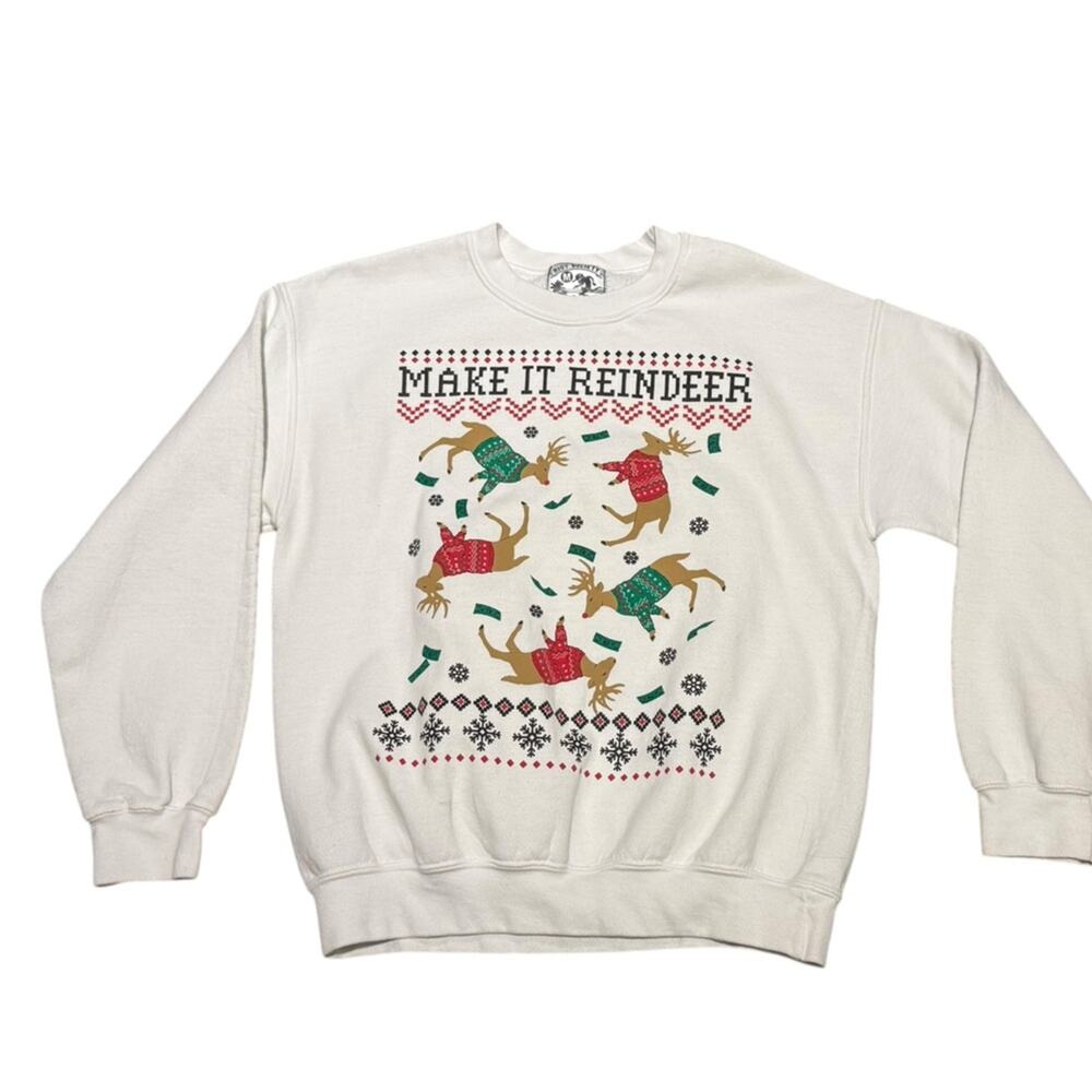 Riot Society Ugly Christmas White Sweatshirt “Make it Reindeer” Adult Medium